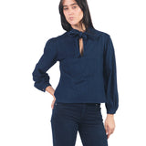 Blusa Manga Larga De Denim Con Lazo