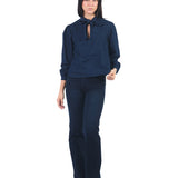 Blusa Manga Larga De Denim Con Lazo