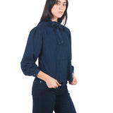 Blusa Manga Larga De Denim Con Lazo