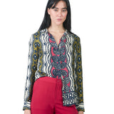 Blusa manga larga de cuello camisero estampada