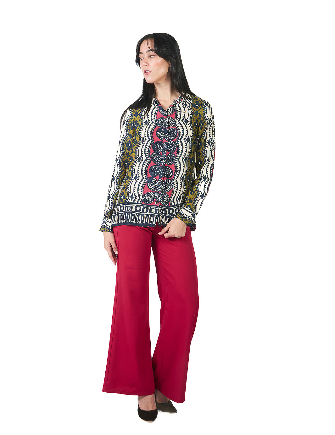 Blusa manga larga de cuello camisero estampada