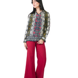 Blusa manga larga de cuello camisero estampada