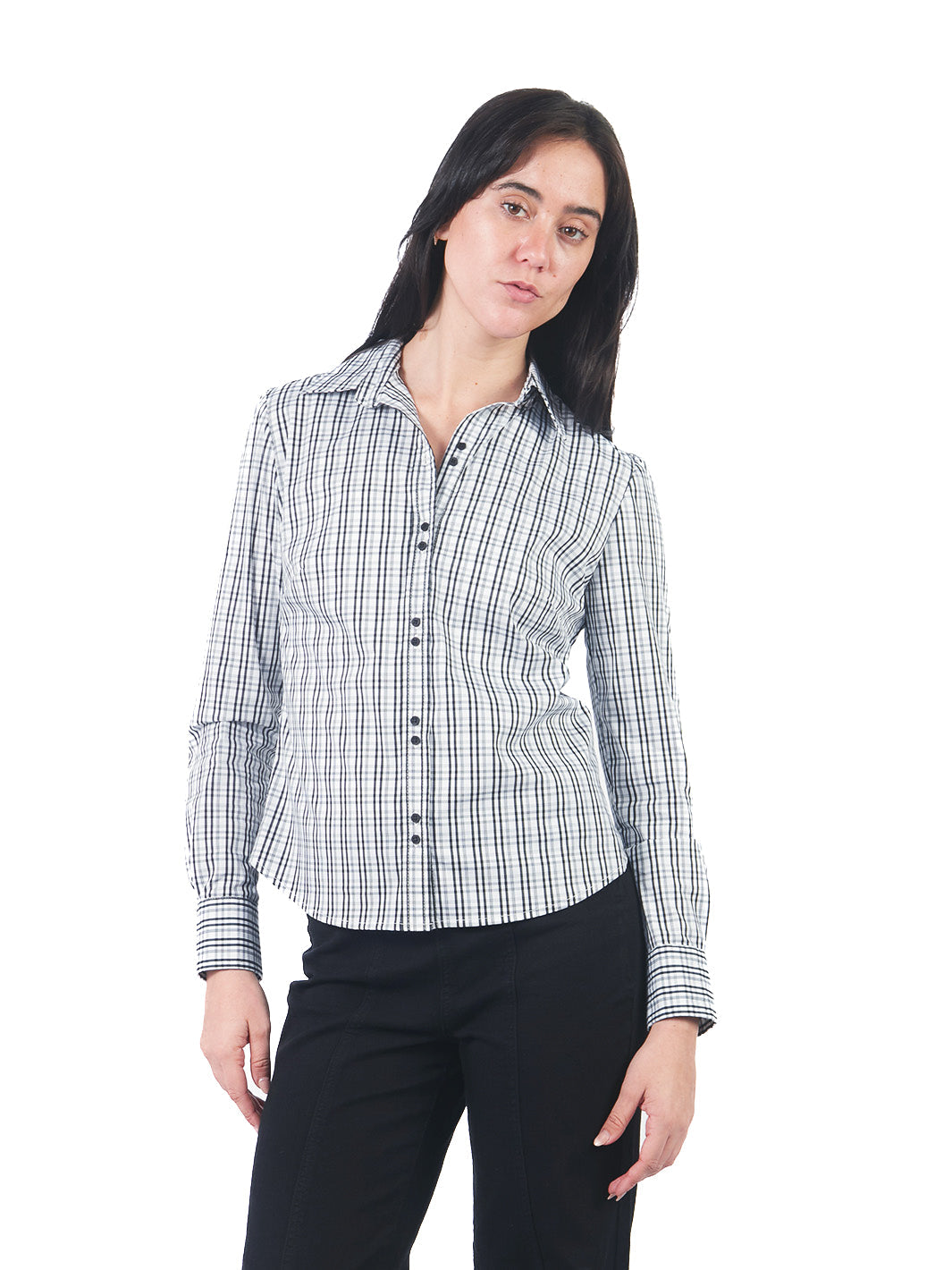 Blusa Manga Larga De Cuello Camisero A Cuadros