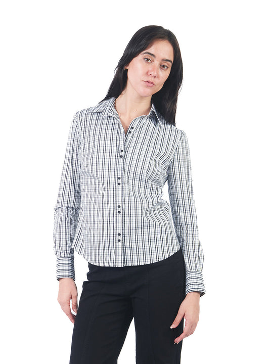 Blusa Manga Larga De Cuello Camisero A Cuadros