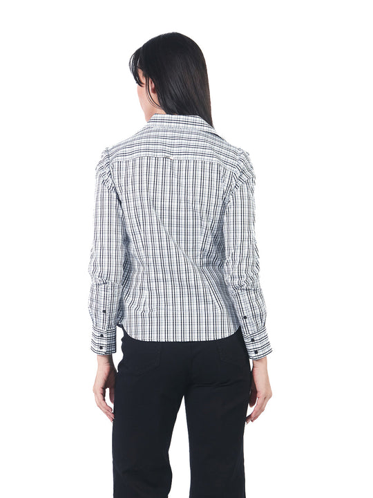 Blusa Manga Larga De Cuello Camisero A Cuadros