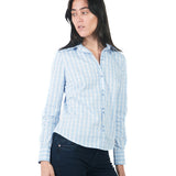 Blusa Manga Larga De Cuello Camisero A Cuadros CELESTE