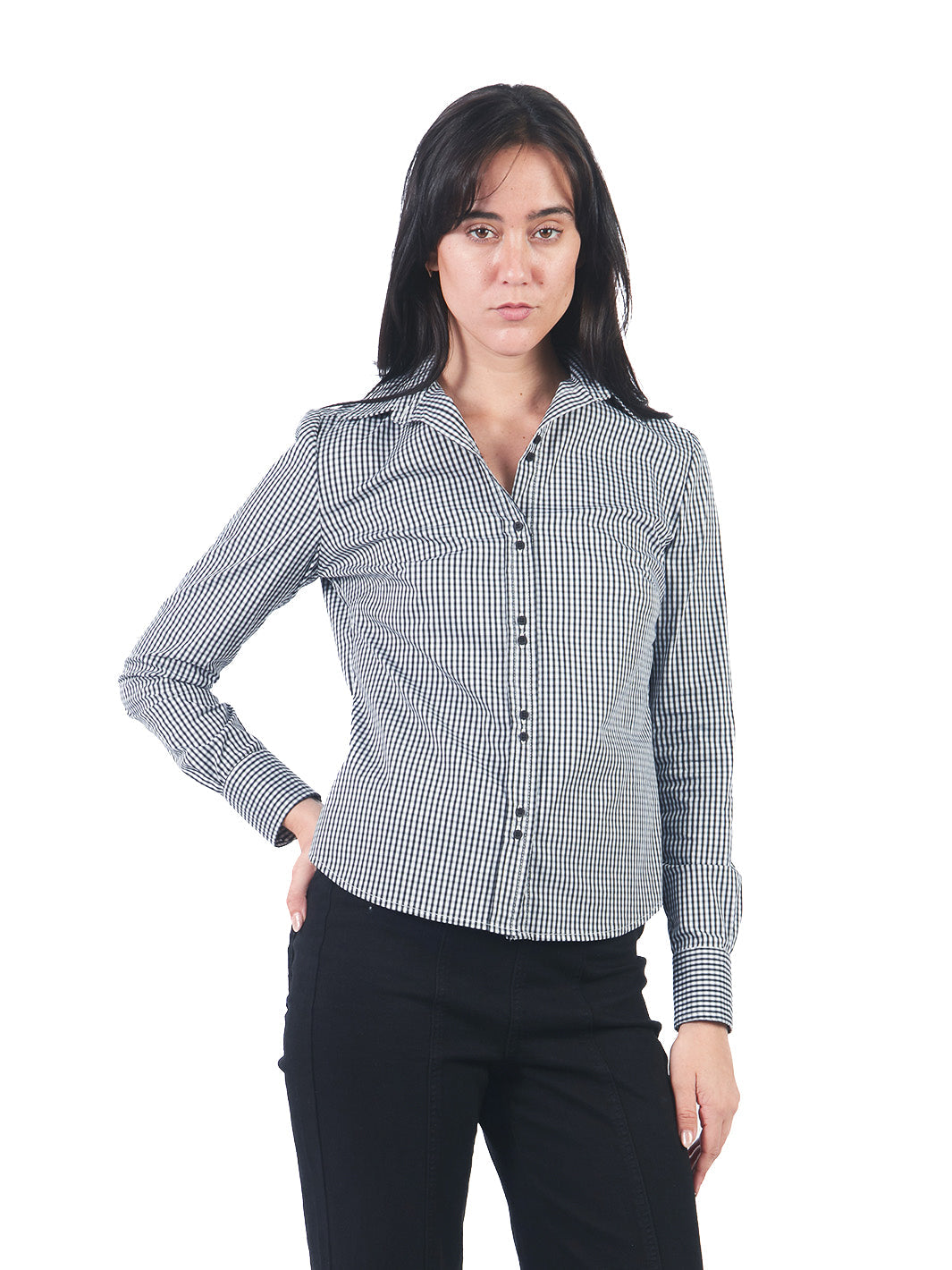Blusa Manga Larga De Cuello Camisero A Cuadros
