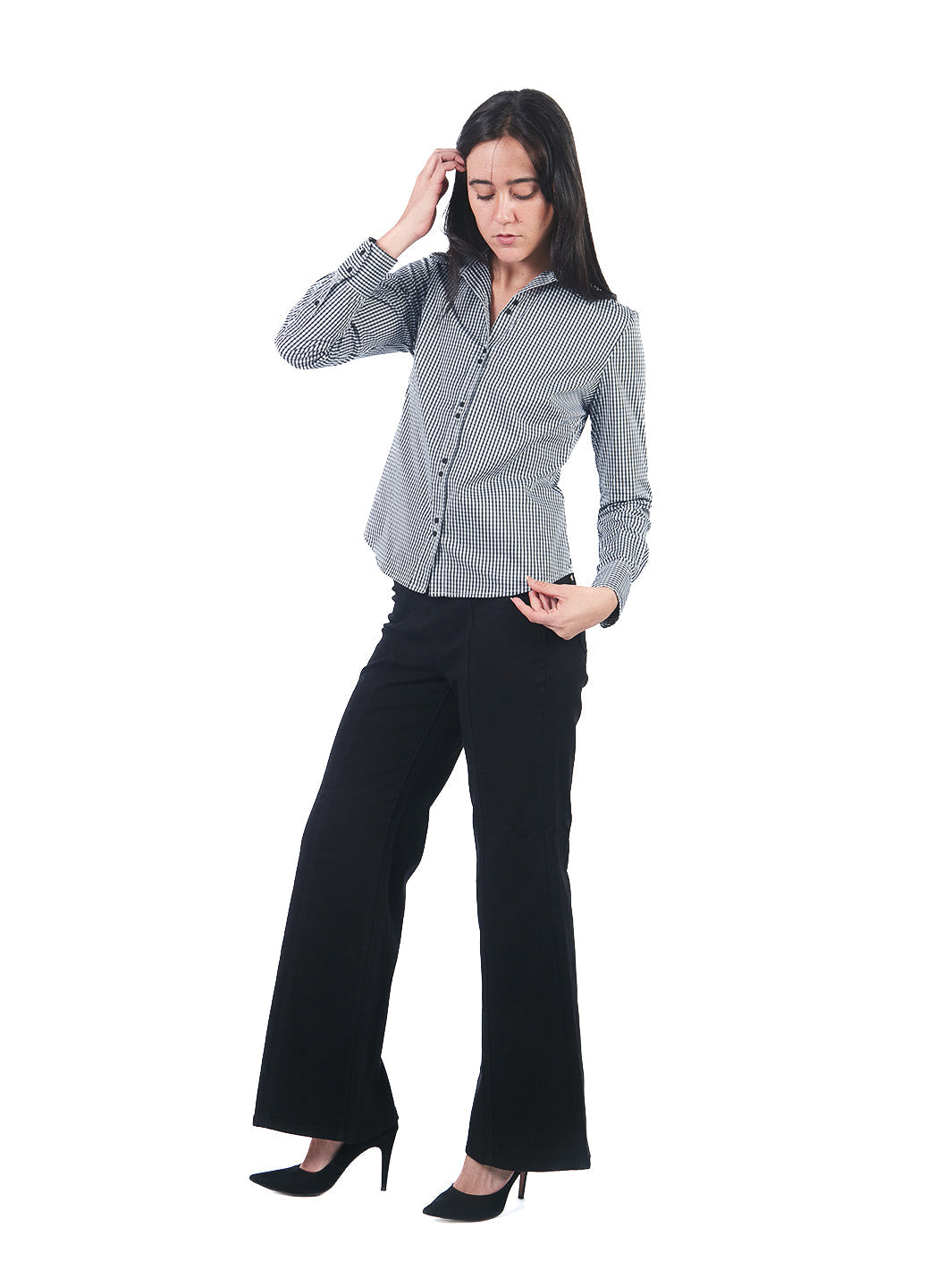 Blusa Manga Larga De Cuello Camisero A Cuadros