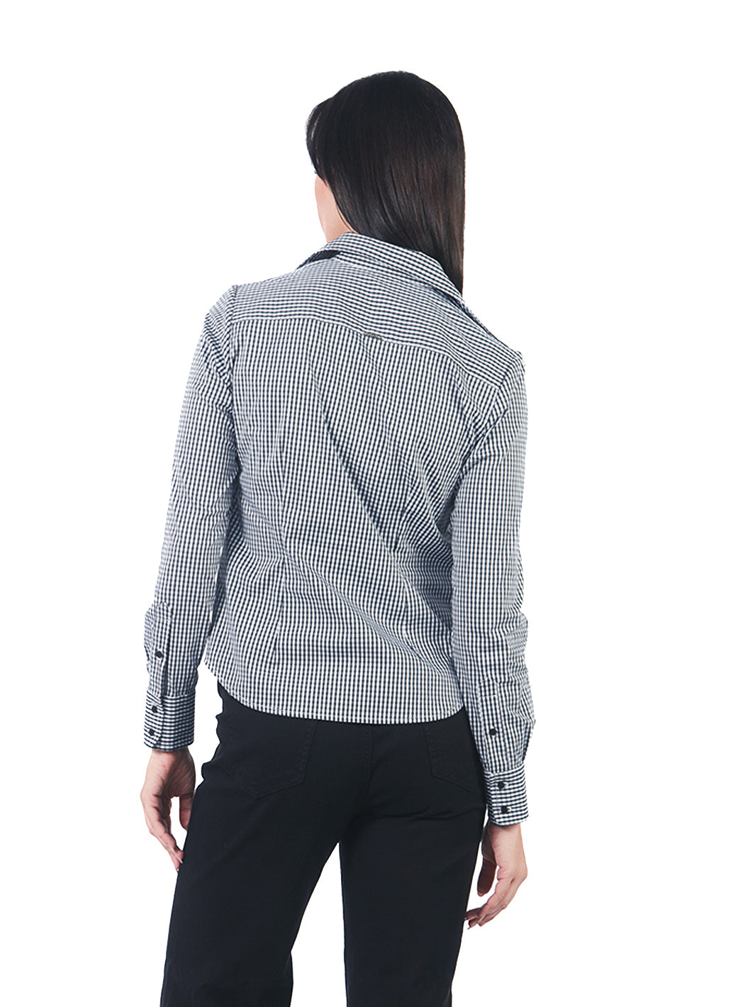 Blusa Manga Larga De Cuello Camisero A Cuadros