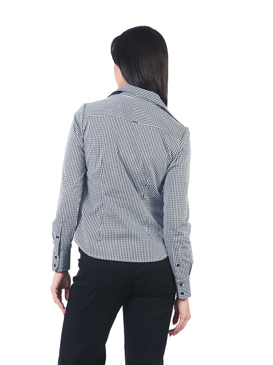 Blusa Manga Larga De Cuello Camisero A Cuadros