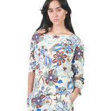 Blusa asimétrica manga 7/8 estampada