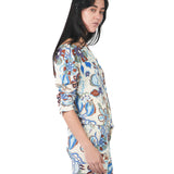 Blusa asimétrica manga 7/8 estampada