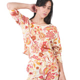 Blusa asimétrica manga 7/8 estampada FUCSIA
