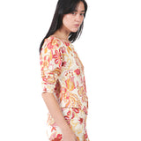 Blusa asimétrica manga 7/8 estampada FUCSIA