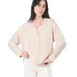 Blusa manga larga de cuello camisero de fit holgado BEIGE