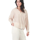 Blusa manga larga de cuello camisero de fit holgado BEIGE
