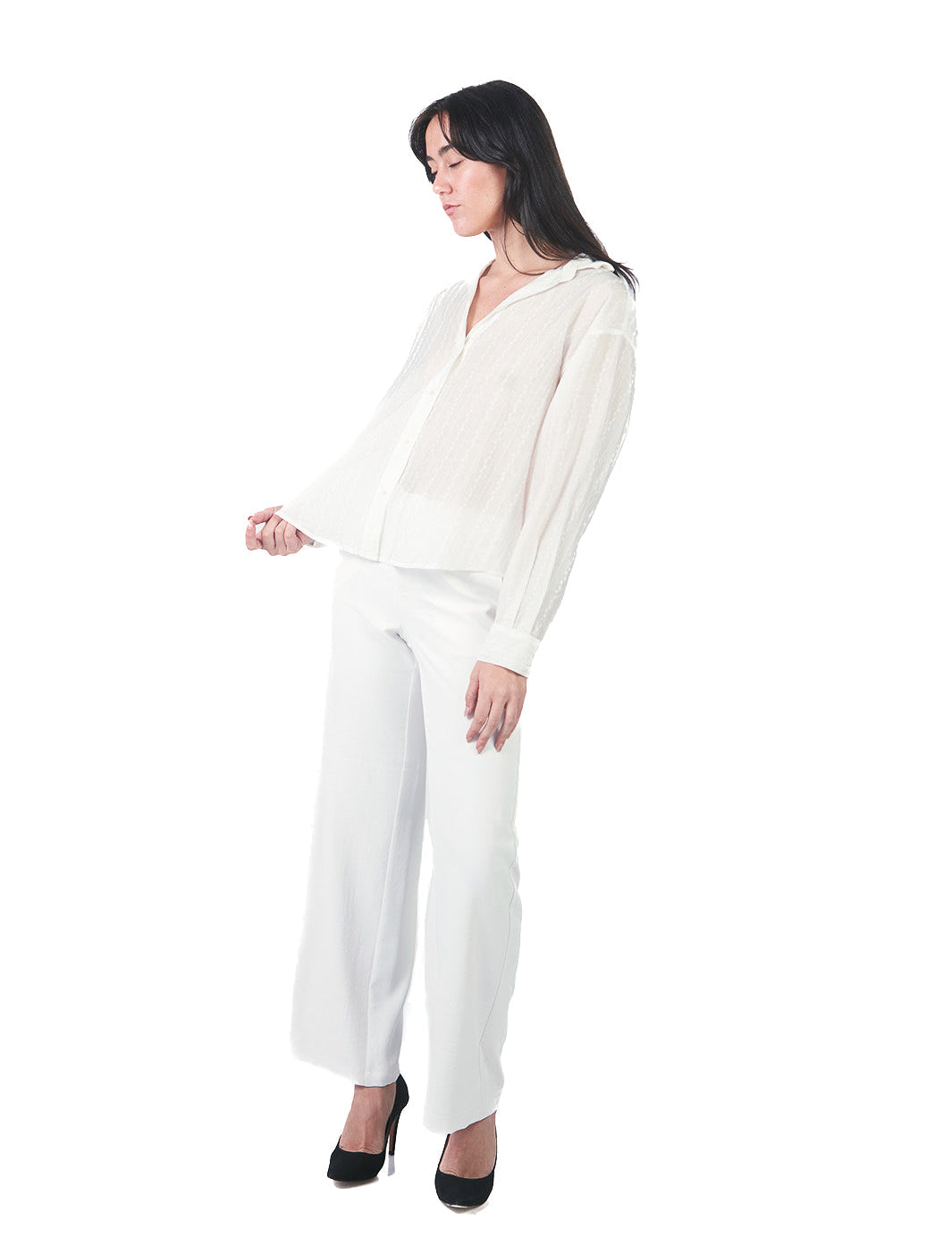 Blusa manga larga de cuello camisero de fit holgado PERLA