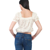 Blusa manga corta de escote cuadrado de tela bordada