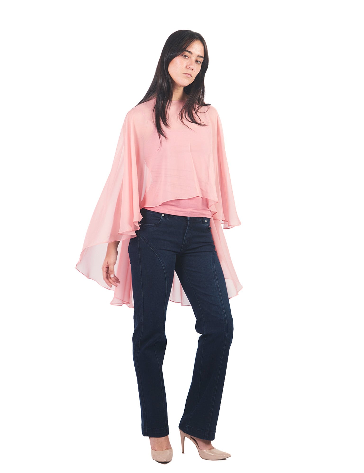 Blusa Capa De Gasa Asimétrica Con Espalda Abierta