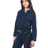 Casaca Denim Manga Larga Bomber Con Cuello Alto