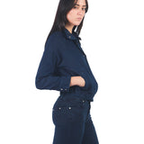 Casaca Denim Manga Larga Bomber Con Cuello Alto