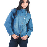 Casaca Denim De Cuello Alto Cruzado