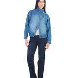 Casaca Denim De Cuello Alto Cruzado
