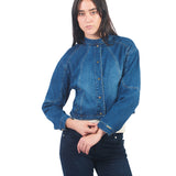 Casaca Manga Larga Estilo Bomber De Denim Azul