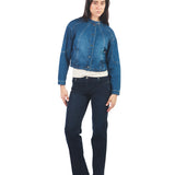Casaca Manga Larga Estilo Bomber De Denim Azul