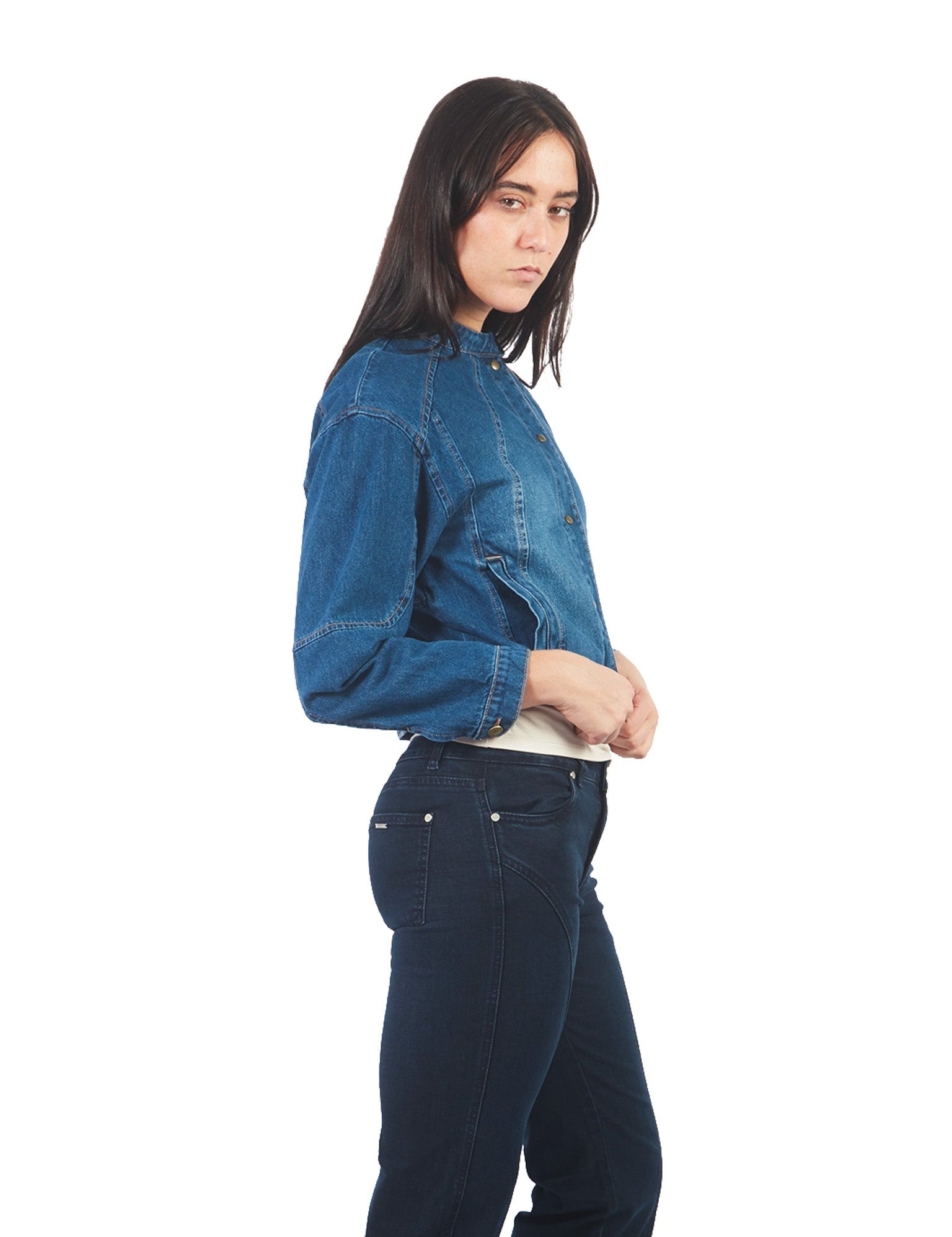 Casaca Manga Larga Estilo Bomber De Denim Azul