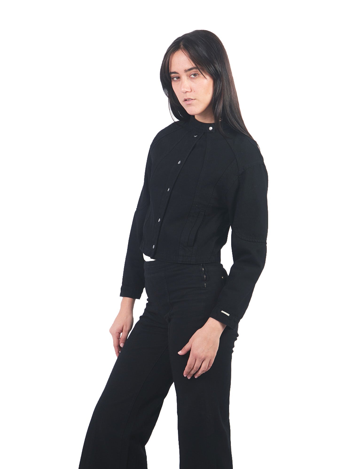 Casaca Manga Larga Estilo Bomber De Denim Negro