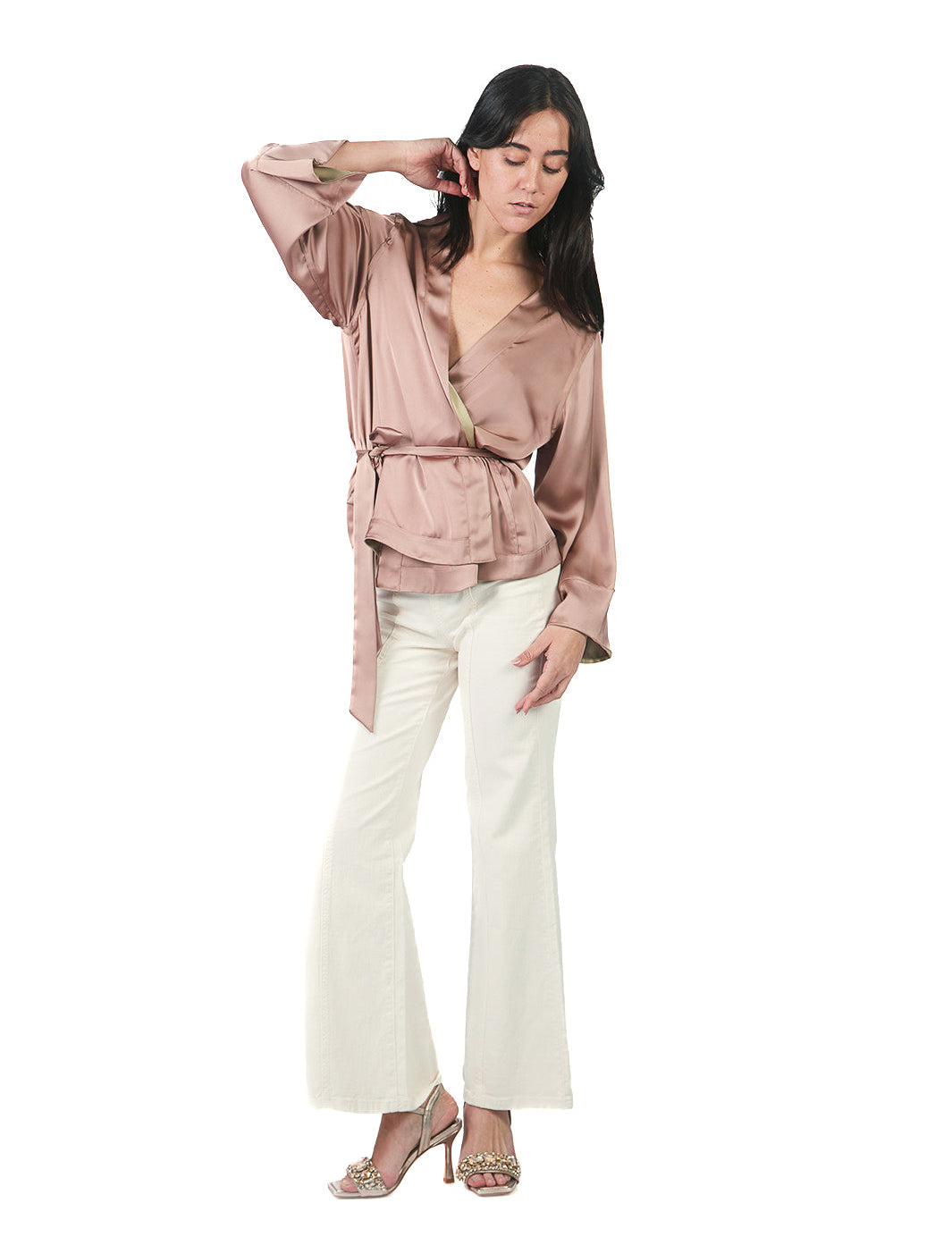Kaftan manga larga de basta ancha reversible CAMEL