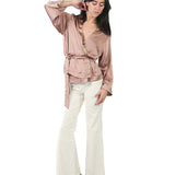 Kaftan manga larga de basta ancha reversible CAMEL