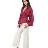 Kaftan manga larga de basta ancha reversible GRANATE