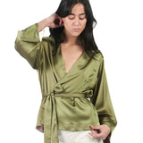 Kaftan manga larga de basta ancha reversible VERDE