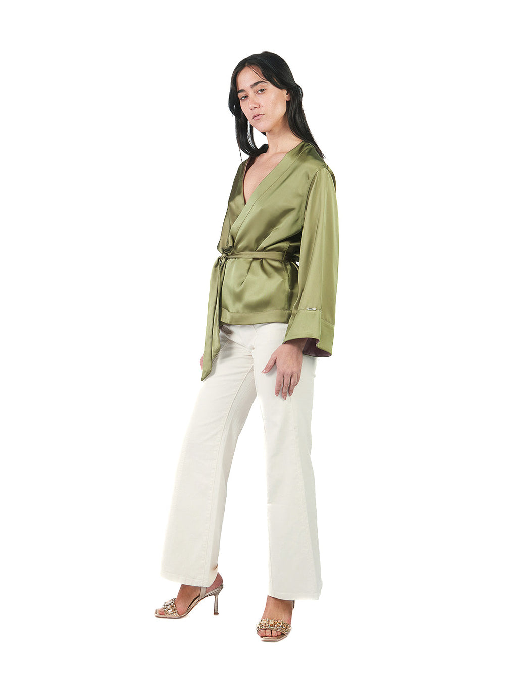 Kaftan manga larga de basta ancha reversible VERDE