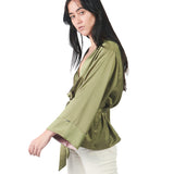 Kaftan manga larga de basta ancha reversible VERDE