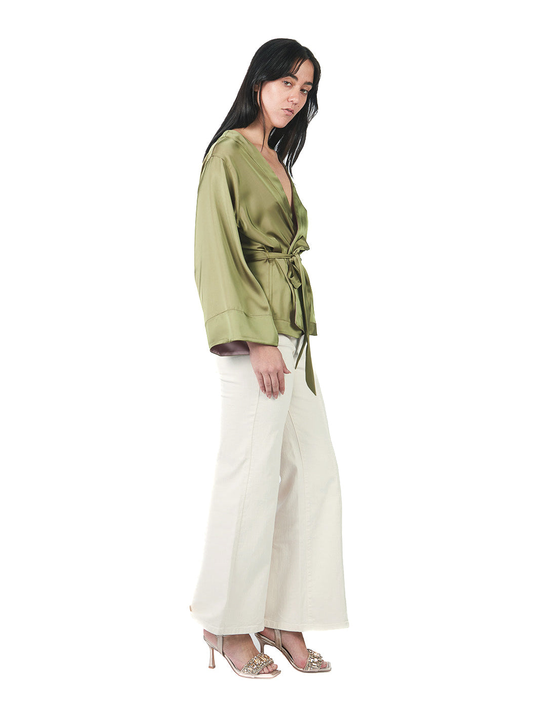 Pantalón jean con corte delantero CREMA