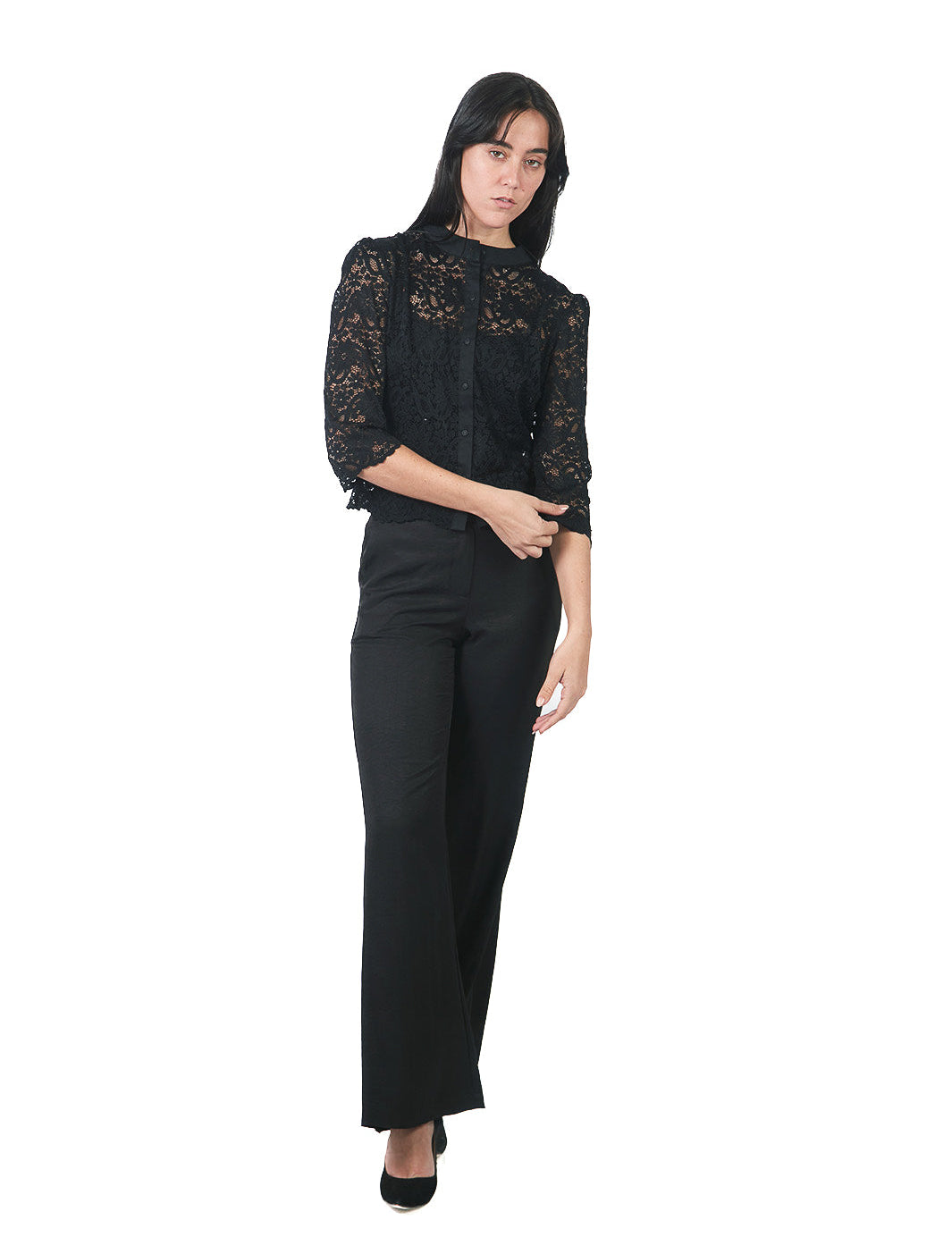 Pantalón Recto Estampado NEGRO