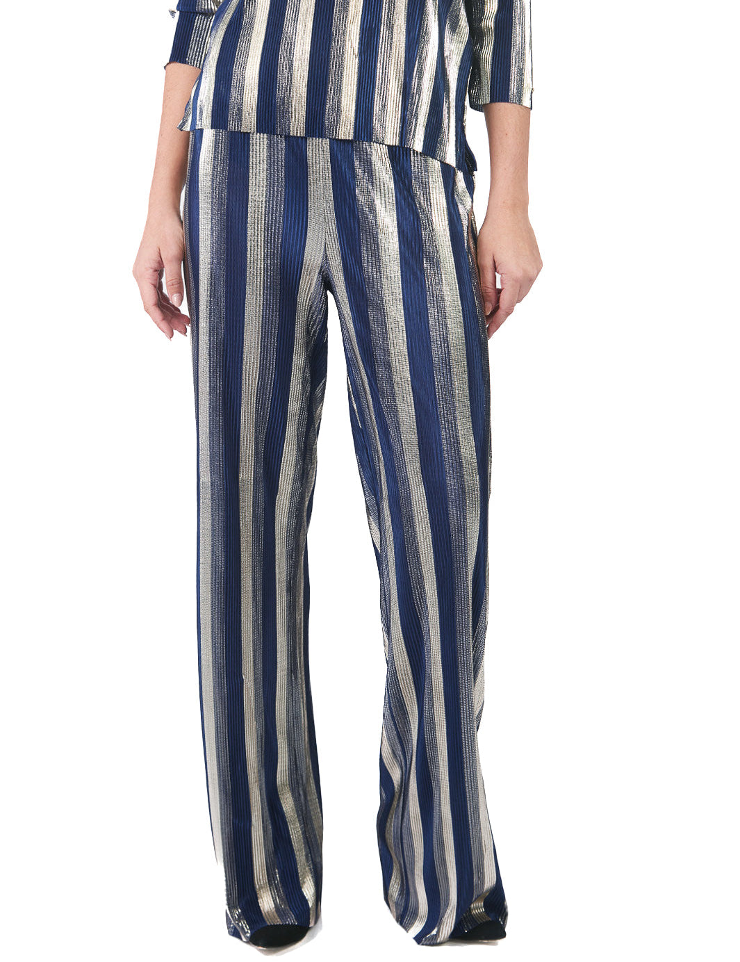 Pantalón recto de franjas doradas AZUL