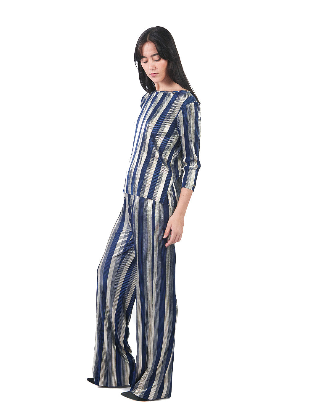 Pantalón recto de franjas doradas AZUL