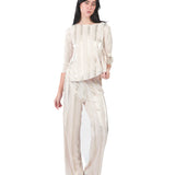 Pantalón recto de franjas doradas CREMA