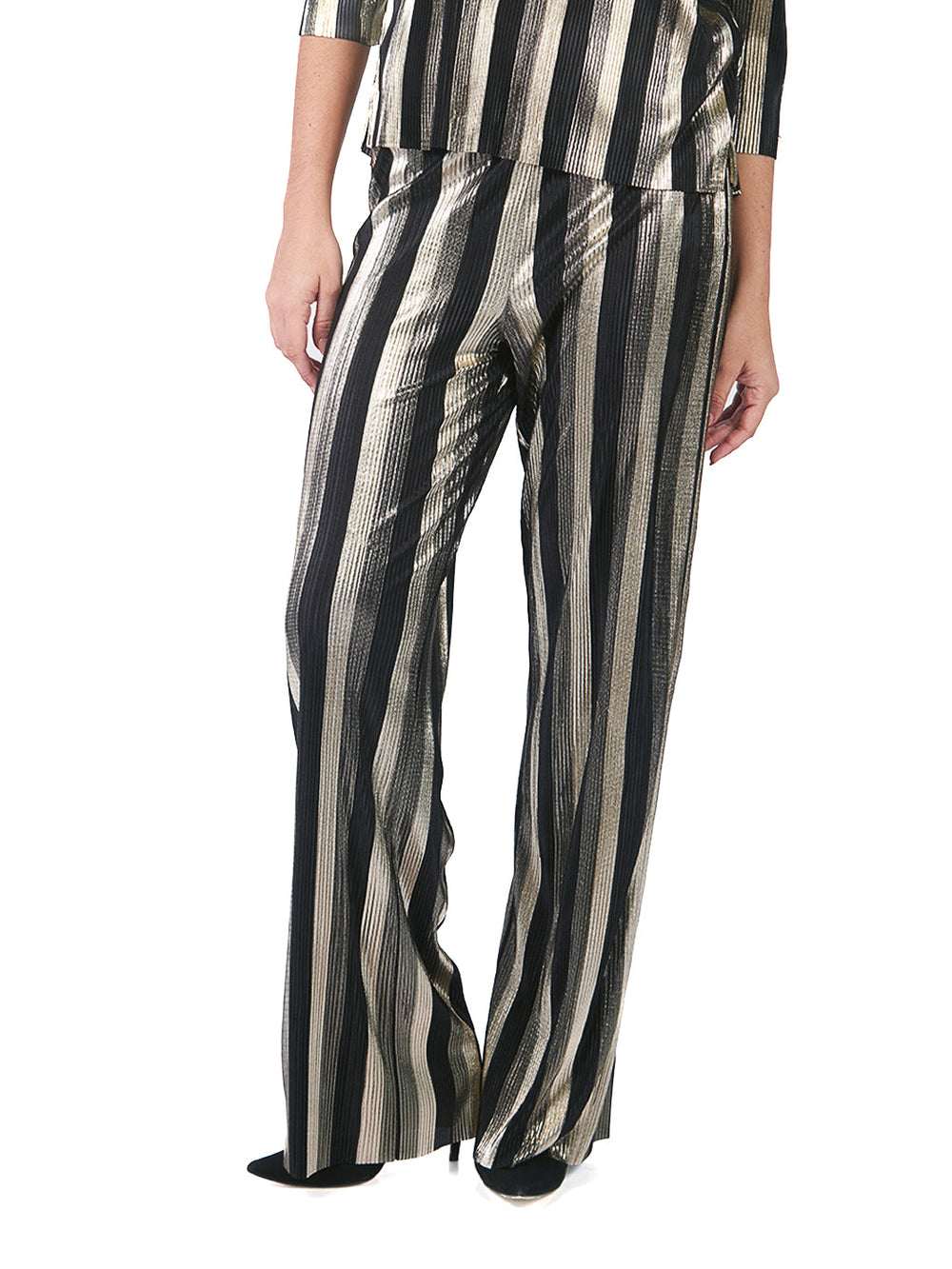Pantalón recto de franjas doradas NEGRO
