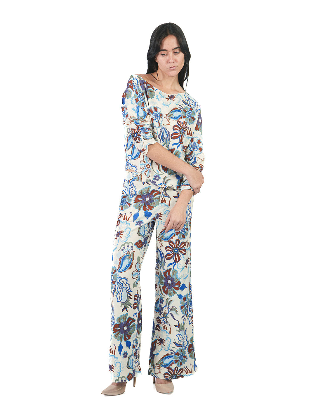 Pantalón semi wide leg estampado AZULINO