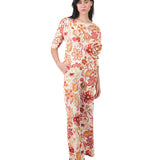 Pantalón semi wide leg estampado FUCSIA