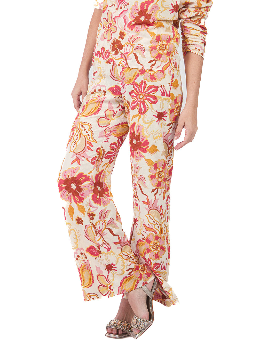 Pantalón semi wide leg estampado FUCSIA