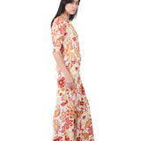 Pantalón semi wide leg estampado FUCSIA