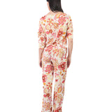 Pantalón semi wide leg estampado FUCSIA