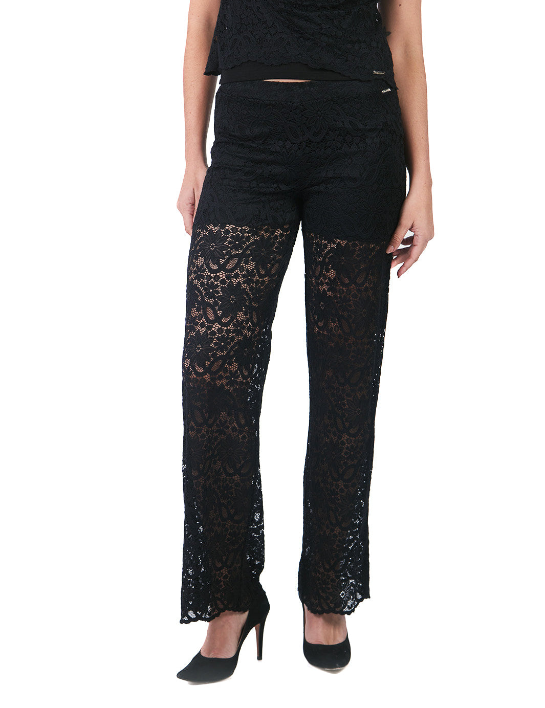 Pantalón recto de encaje