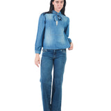 Pantalón Jean Recto De Basta Ancha CELESTE